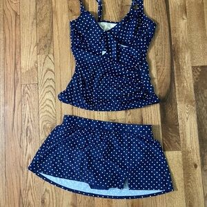 Talbots Blue and White Polka Dot Swimwear